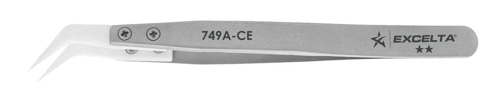 Excelta 749A-CE ★★ Cleanroom-Safe Tweezer with Curved Ceramic Tips, 5" OAL