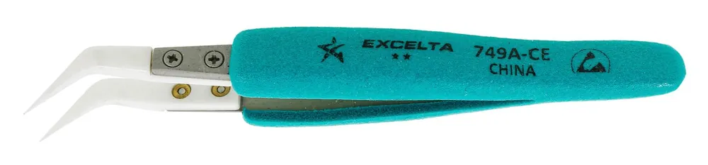 Excelta 749A-CE-ET ★★ ESD-Safe, Cleanroom-Safe Tweezer with Ergo-Tweeze® Handle & Curved Ceramic Tips, 5" OAL