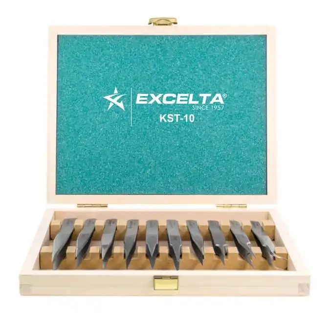 Excelta KST-10 10-Piece ★★★ Swiss-Made Anti-Magnetic Neverust® Stainless Steel Tweezers Kit, includes Wooden Case