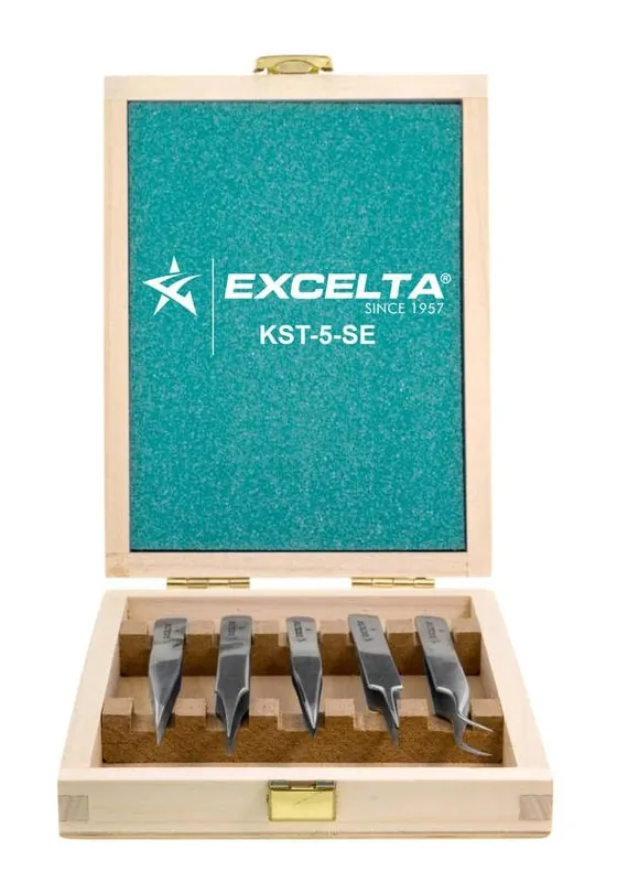 Excelta KST-5-SE 5-Piece ★ Anti-Magnetic Neverust® Stainless Steel Tweezers Kit, includes Wooden Case