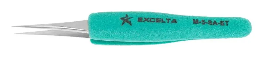 Excelta M-5-SA-ET ★★★ Swiss-Made ESD-Safe Anti-Magnetic Neverust® Stainless Steel Tweezer with Straight, Tapered, Ultra Fine Pointed Tips, 3.63" OAL
