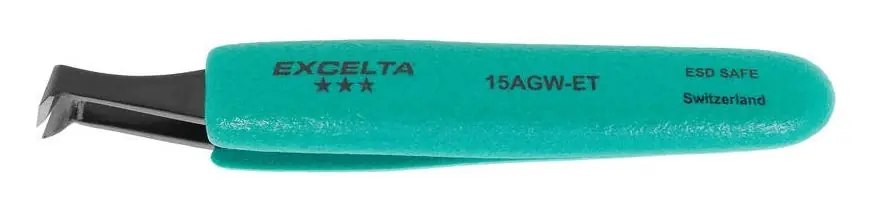 Excelta 15A-GW-ET ★★★ Swiss-Made ESD-Safe Carbon Steel Cutting Tweezer with Ergo-Tweeze® Handle & 70° Angulated Tips for 35 AWG Soft Wire, 5" OAL