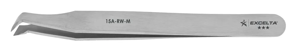 Excelta 15A-RW-M ★★★ Swiss-Made Medical-Grade Carbon Steel Cutting Tweezer with Round Relieved Head & 70° Angulated Tips for 35 AWG Soft Wire, 4.5" OAL