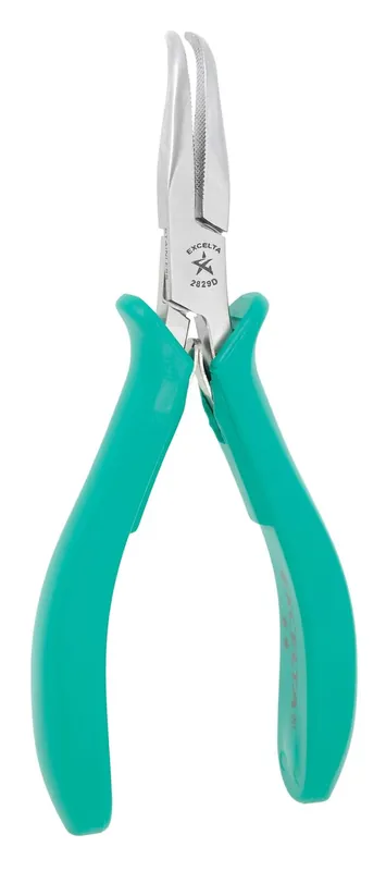 Excelta 2829D ★★ ESD-Safe Medium 60° Bent Nose Stainless Steel Pliers with Serrated Jaw & Molded TealShield™ Grips, 5.75" OAL