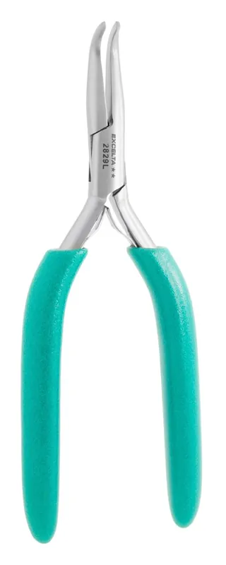 Excelta 2829L ★★ ESD-Safe Medium 60° Bent Nose Stainless Steel Pliers with Smooth Jaw & Long TealShield™ Cushioned Grips, 6" OAL