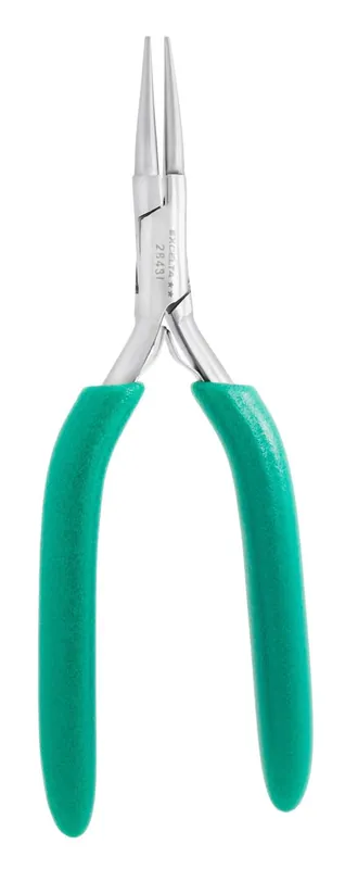 Excelta 2843L ★★ ESD-Safe Medium Round Nose Stainless Steel Lead Forming Pliers with Smooth Jaw & Long TealShield™ Cushioned Grips, 6.25" OAL