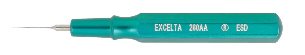Excelta 260AA-ESD ★★★ Mini-Spatula with Teal Metal Handle & 0.005" Tip, 2.5" OAL