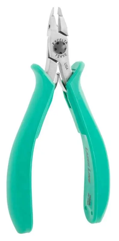 Excelta 7249E ★★★★★ Lazer Line® ESD-Safe Long Nose Fine Small Relieved Head Lazer-Flush Carbon Steel Cutter with Molded Grip Handles, 5" OAL