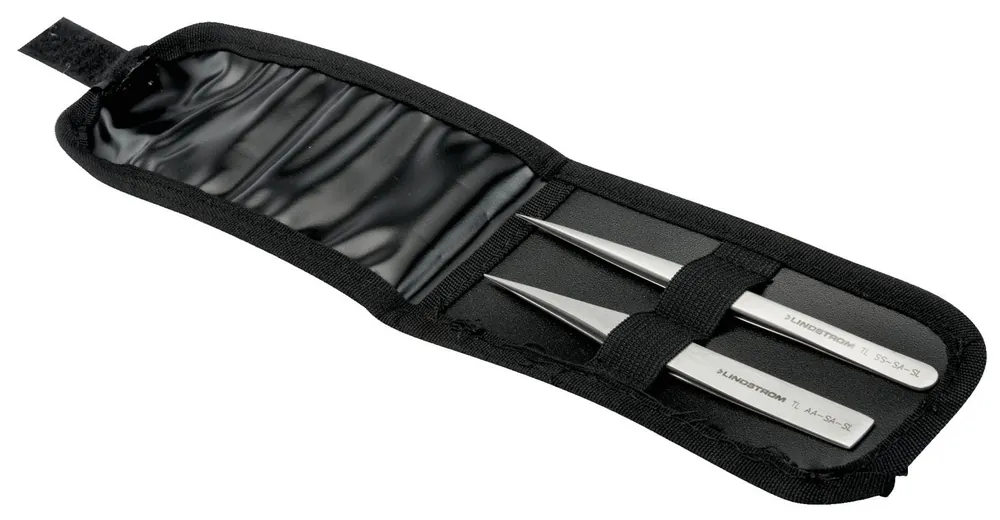 Lindstrom 9858 2-Piece Stainless Steel Precision Tweezers Kit, includes Wallet Case