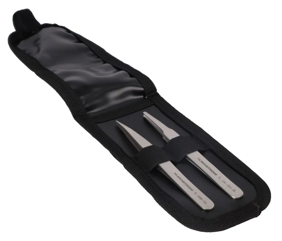 Lindstrom 9859 2-Piece Stainless Steel Precision Tweezers Kit, includes Wallet Case