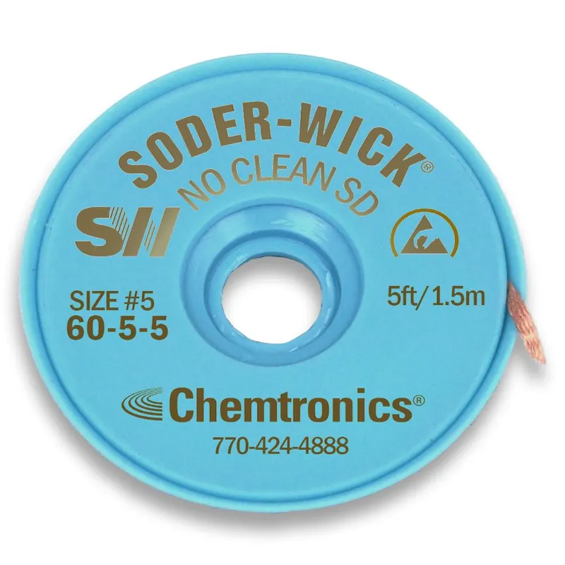 Chemtronics 60-5-5 5 Soder-Wick® No-Clean ESD-Safe Desoldering Wick, Brown, 0.145" dia. x 5‘ Spool (Pack of 25)