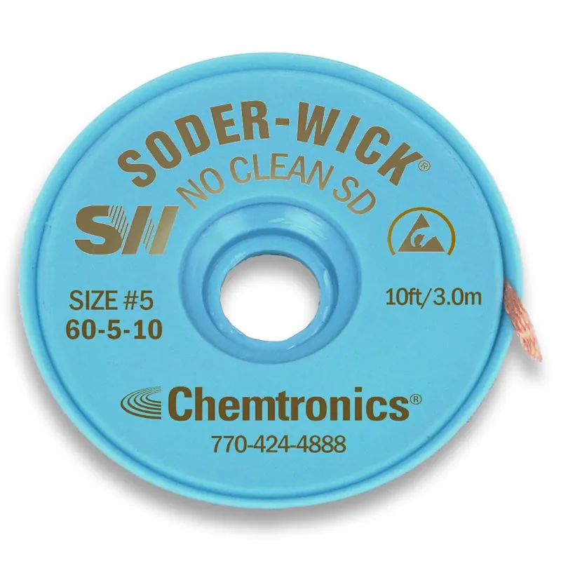 Chemtronics 60-5-10 5 Soder-Wick® No-Clean ESD-Safe Desoldering Wick, Brown, 0.145" dia. x 10‘ Spool (Pack of 25)