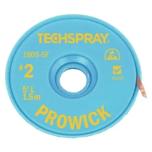 TechSpray 1802-100F 2 Pro-Wick Rosin Desoldering Braid, Yellow, 0.055" dia. x 100‘ Spool