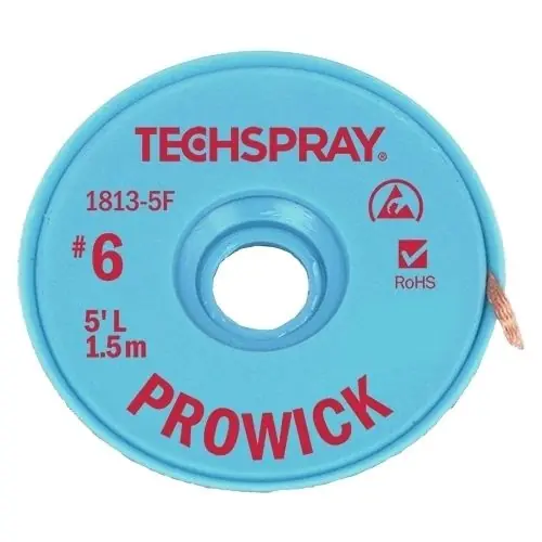 TechSpray 1806-100F 6 Pro-Wick Rosin ESD-Safe Desoldering Braid, Red, 0.193" dia. x 100‘ Spool