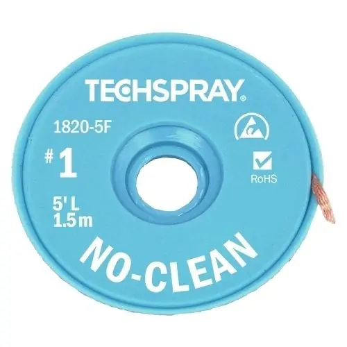 TechSpray 1814-100F 1 No-Clean Desoldering Braid, White, 0.035" dia. x 100‘ Spool