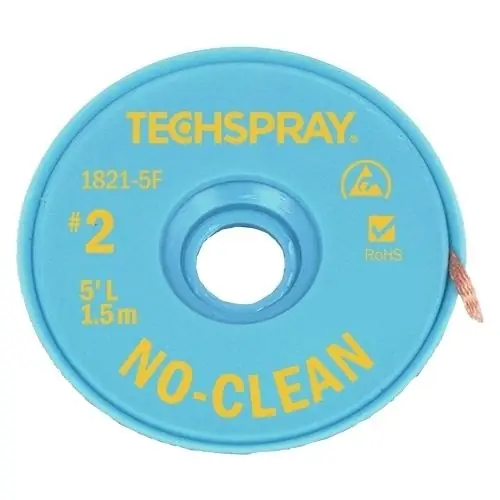 TechSpray 1815-100F 2 No-Clean Desoldering Braid, Yellow, 0.055" dia. x 100‘ Spool