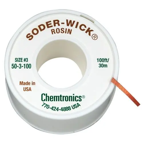 Chemtronics 50-3-100 3 Soder-Wick® Rosin Flux Desoldering Wick, Green, 0.080" dia. x 100‘ Spool