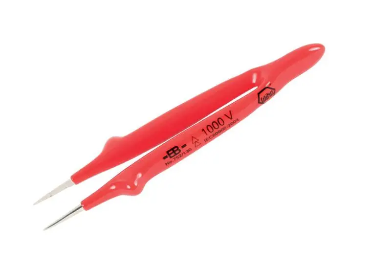 Wiha 75205 Insulated Carbon Steel Tweezer with Serrated, Straight, Fine Pointed Tips, 5" OAL