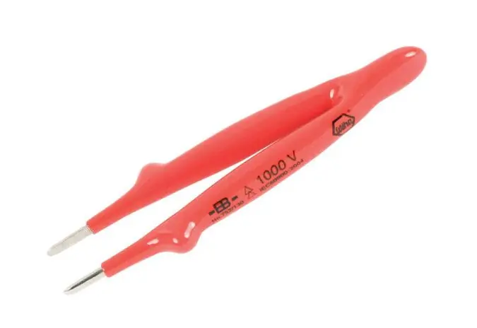 Wiha 75210 Insulated Carbon Steel Tweezer with Serrated, Straight, Blunt Pointed Tips, 5" OAL