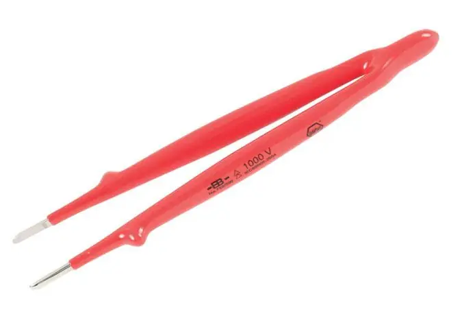 Wiha 75220 Insulated Carbon Steel Tweezer with Serrated, Straight, Blunt Pointed Tips, 8" OAL