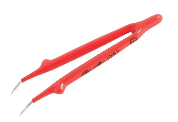 Wiha 75302 Insulated Carbon Steel Tweezer with Serrated, Angled, Fine Pointed Tips, 6" OAL