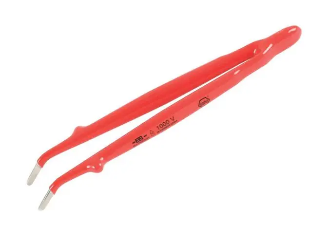 Wiha 75304 Insulated Carbon Steel Tweezer with Serrated, Angled, Blunt Pointed Tips, 8" OAL