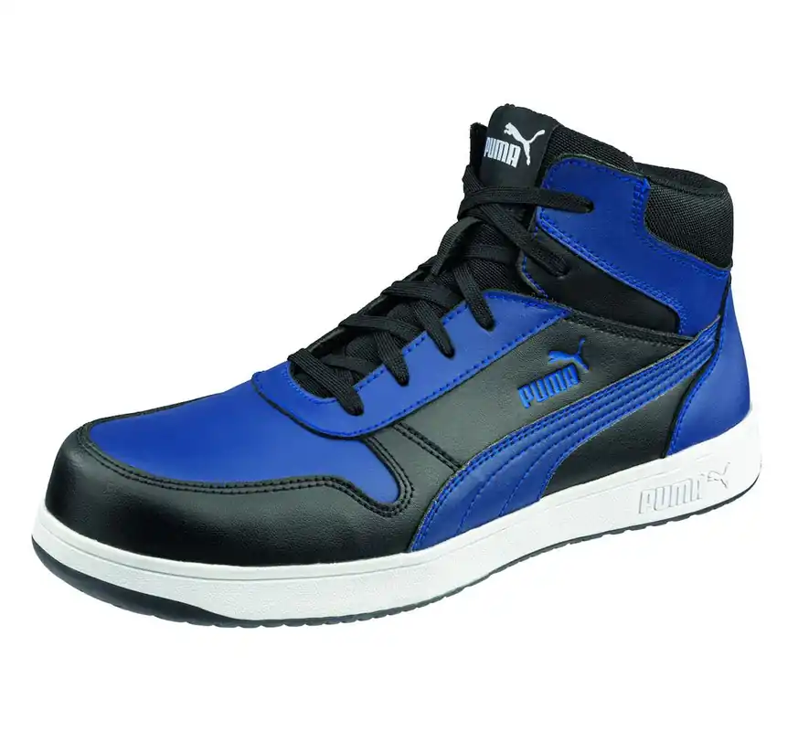 PUMA Safety Frontcourt ESD-Safe Men‘s Mid Leather Safety Shoe, Black/Blue