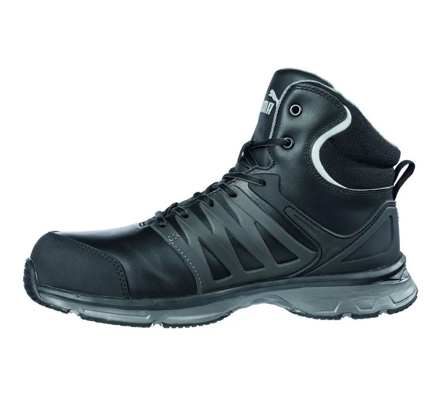 PUMA Safety Velocity 2.0 ESD-Safe Men‘s Mid Leather Safety Shoe, Black/Gray