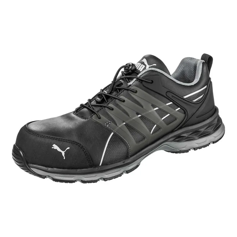 PUMA Safety Velocity 2.0 ESD-Safe Men‘s Low Leather Safety Shoe, Black/Gray