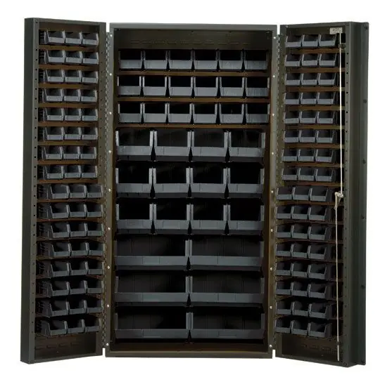 Quantum QSC-36BK All-Welded Gray Storage Cabinet with 132 Black Bins, 24" x 36" x 72"