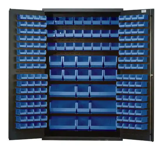 Quantum QSC-48BL All-Welded Gray Storage Cabinet with 171 Blue Bins, 24" x 48" x 78"