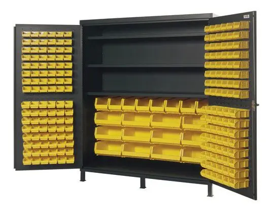 Quantum All-Welded Gray Storage Cabinet with 3 Adjustable Shelves & 84 Bins, 24" x 72" x 84"