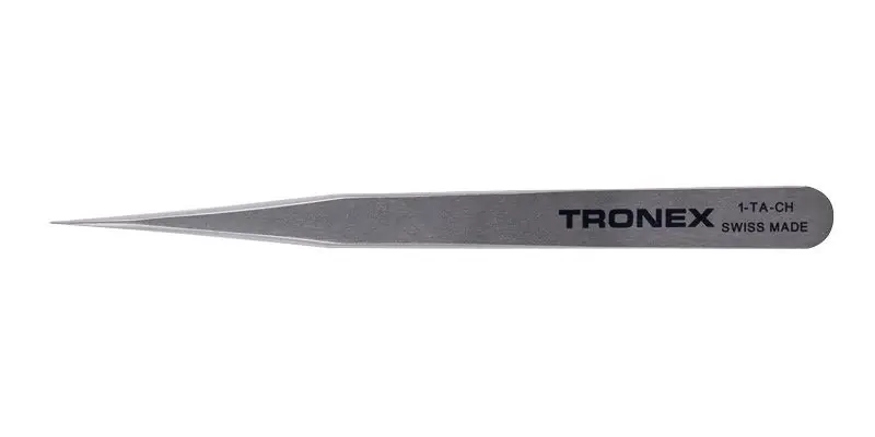 Tronex 1-TA-CH High Precision Titanium Tweezer with Straight, Fine, Pointed Tips, 4.7" OAL