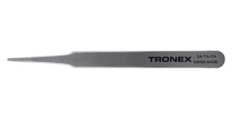 Tronex 2A-TA-CH High Precision Titanium Tweezer with Straight, Fine, Flat, Rounded Tips, 4.7" OAL