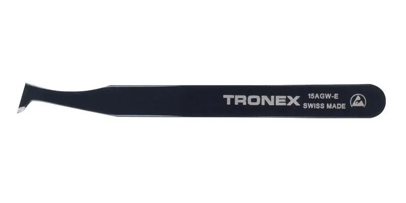 Tronex 15AGW-E ESD-Safe Carbon Steel Epoxy Coated Cutting Tweezer with Large, Angled, Pointed Tips, 4.5" OAL