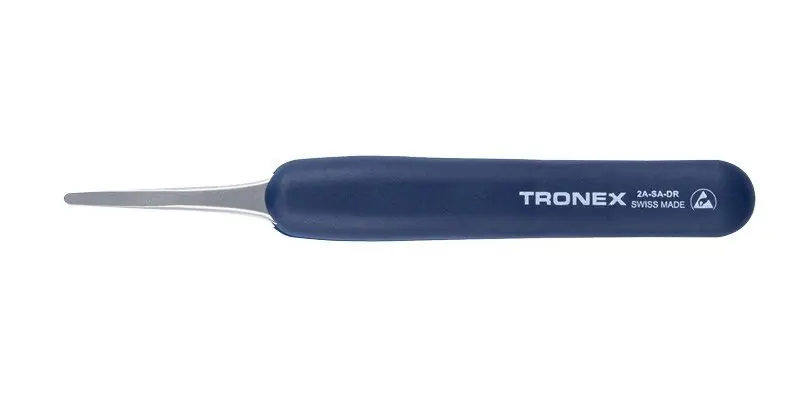 Tronex 2A-SA-DR High Precision Stainless Steel Tweezer with Ergonomic ESD-Safe Rubber Grip & Straight, Fine, Flat, Rounded Tips, 4.9" OAL