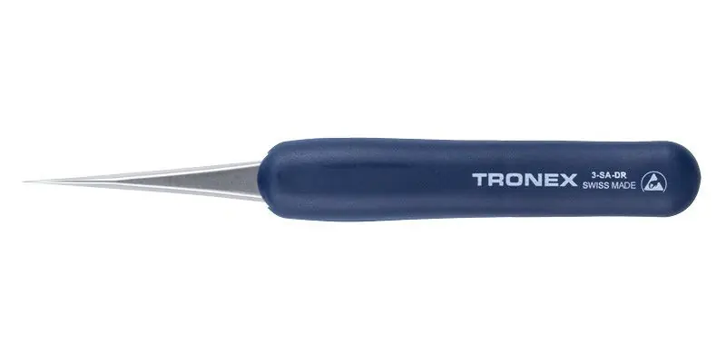 Tronex 3-SA-DR High Precision Stainless Steel Tweezer with Ergonomic ESD-Safe Rubber Grip & Straight, Fine, Pointed Tips, 4.9" OAL
