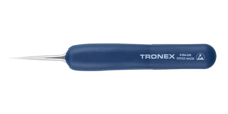 Tronex 5-SA-DR High Precision Stainless Steel Tweezer with Ergonomic ESD-Safe Rubber Grip & Straight, Very Fine, Sharp Tips, 4.3" OAL
