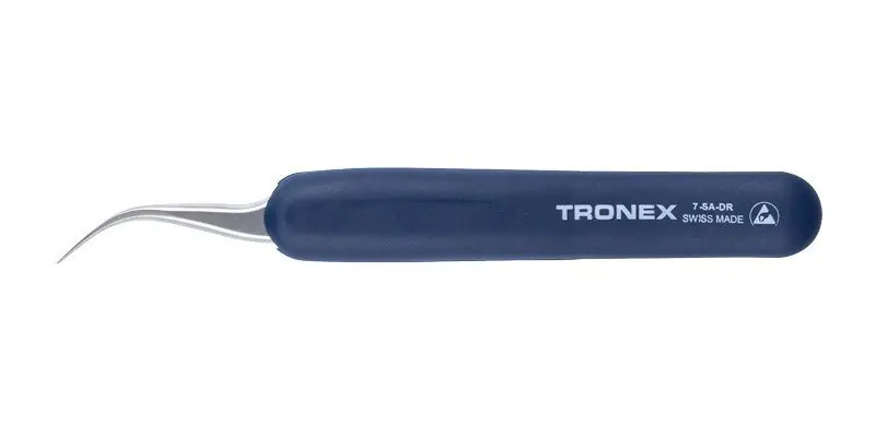 Tronex 7-SA-DR High Precision Stainless Steel Tweezer with Ergonomic ESD-Safe Rubber Grip & Curved, Very Fine, Sharp Tips, 4.7" OAL