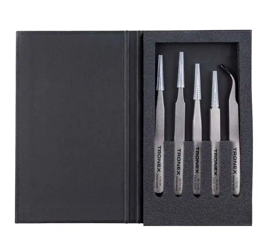 Tronex K5HP-TA-CH 5-Piece High Precision Titanium Tweezers Kit, includes Case