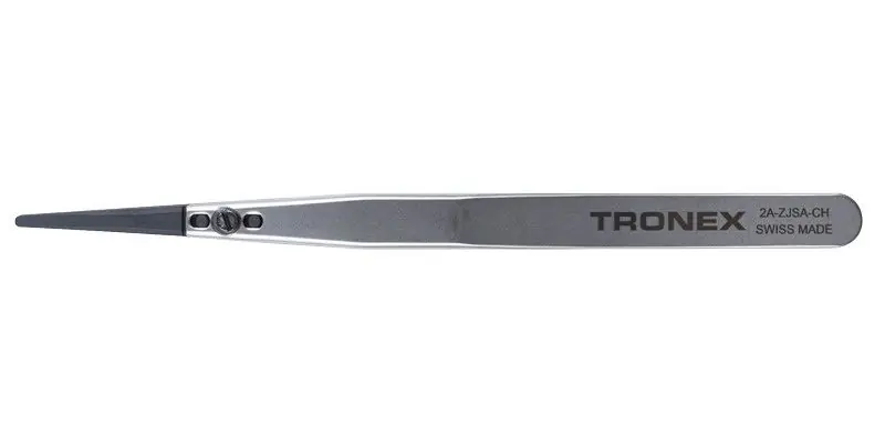 Tronex 2A-ZJSA-CH Precision Stainless Steel Tweezer with Replaceable Straight, Fine, Flat, Rounded Ceramic Tips, 5.12" OAL