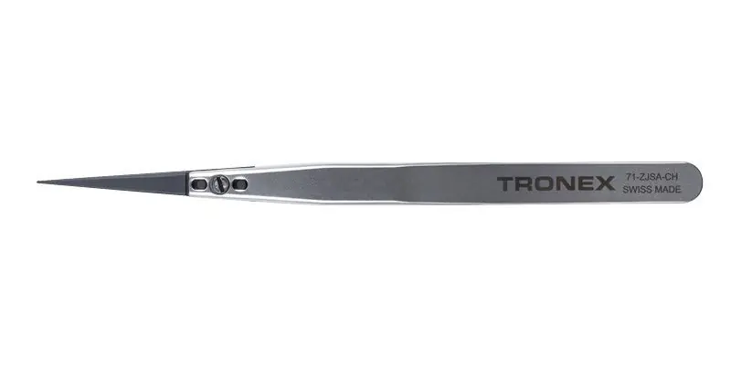 Tronex 71-ZJSA-CH Precision Stainless Steel Tweezer with Replaceable Straight, Fine, Beveled Ceramic Tips, 5.3" OAL