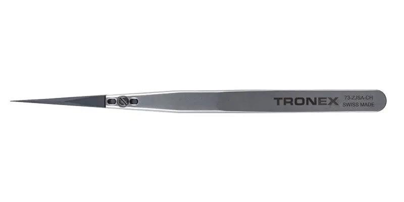 Tronex 73-ZJSA-CH Precision Stainless Steel Tweezer with Replaceable Straight, Fine, Pointed Ceramic Tips, 5.5" OAL