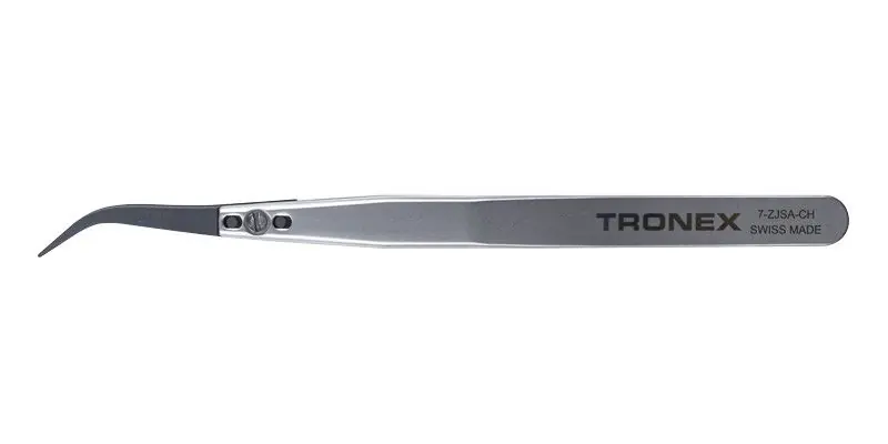 Tronex 7-ZJSA-CH Precision Stainless Steel Tweezer with Replaceable Curved, Fine, Sharp Ceramic Tips, 5.3" OAL