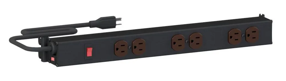Treston M20 20" Upright-Mounted Adjustable 15-Amp Black Aluminum Power Rail with 6 Outlets