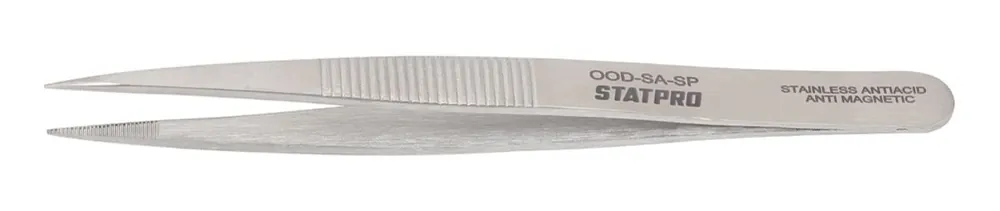 StatPro 00D-SA-SP Economy Precision Anti-Magnetic Stainless Steel Tweezer with Straight, Serrated, Medium Pointed Tips, 4.75" OAL