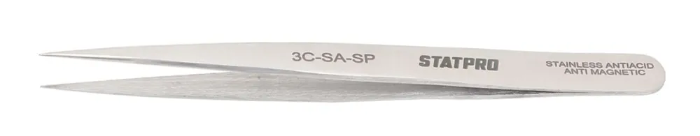 StatPro 3C-SA-SP Economy Precision Anti-Magnetic Stainless Steel Tweezer with Straight, Very Fine Pointed Tips, 4.25" OAL
