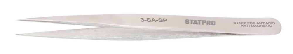 StatPro 3-SA-SP Economy Precision Anti-Magnetic Stainless Steel Tweezer with Straight, Sharp, Very Fine Pointed Tips, 4.75" OAL