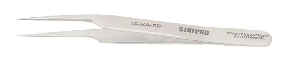 StatPro 5A-SA-SP Economy Precision Anti-Magnetic Stainless Steel Tweezer with 10° Offset, Very Fine Pointed Tips, 4.5" OAL