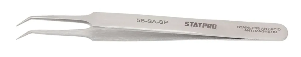 StatPro 5B-SA-SP Economy Precision Anti-Magnetic Stainless Steel Tweezer with 45° Bent, Tapered, Very Fine Pointed Tips, 4.25" OAL